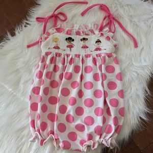 Smocked Ballerina Tie Shoulder Polkadot Bubble 2T